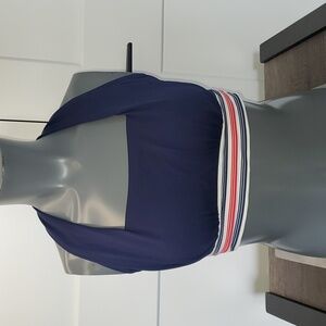 Lands' End Square Neck Navy Square Halter Bikini Top with Striped Band Small